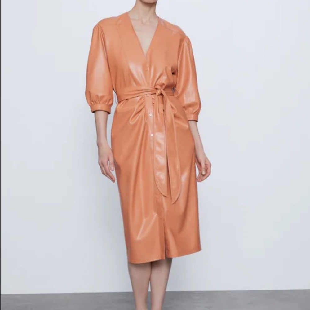 Zara Faux Leather Belted Dress Sz L
